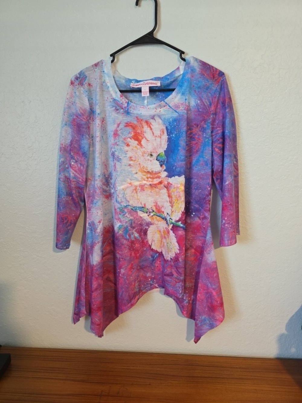 Cockatoo Print Asymmetric Tunic - Purple & Pink